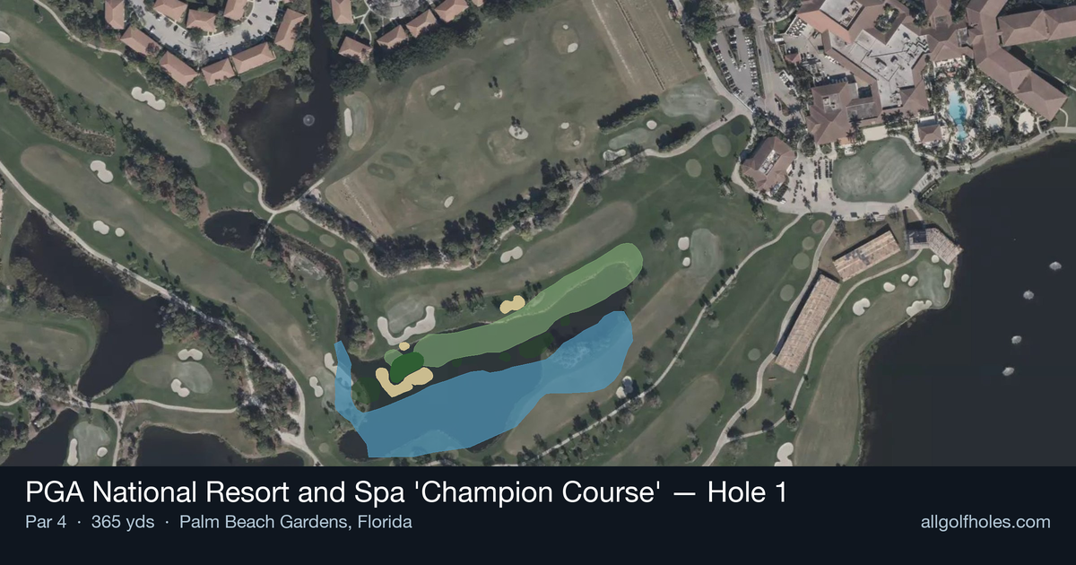 Hole 1 aerial at PGA National Resort and Spa 'Champion Course'