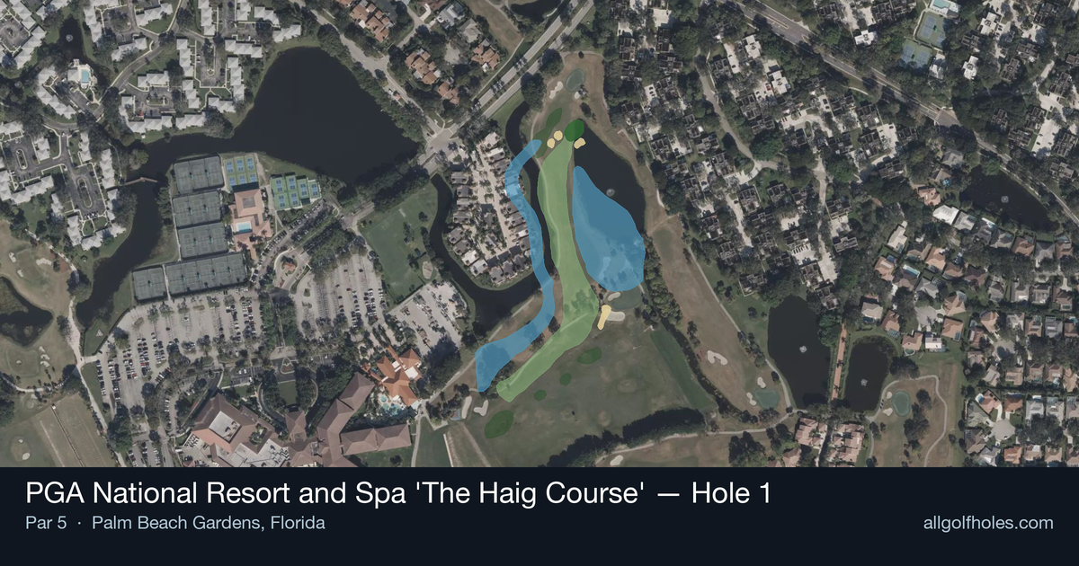 Hole 1 aerial at PGA National Resort and Spa 'The Haig Course'