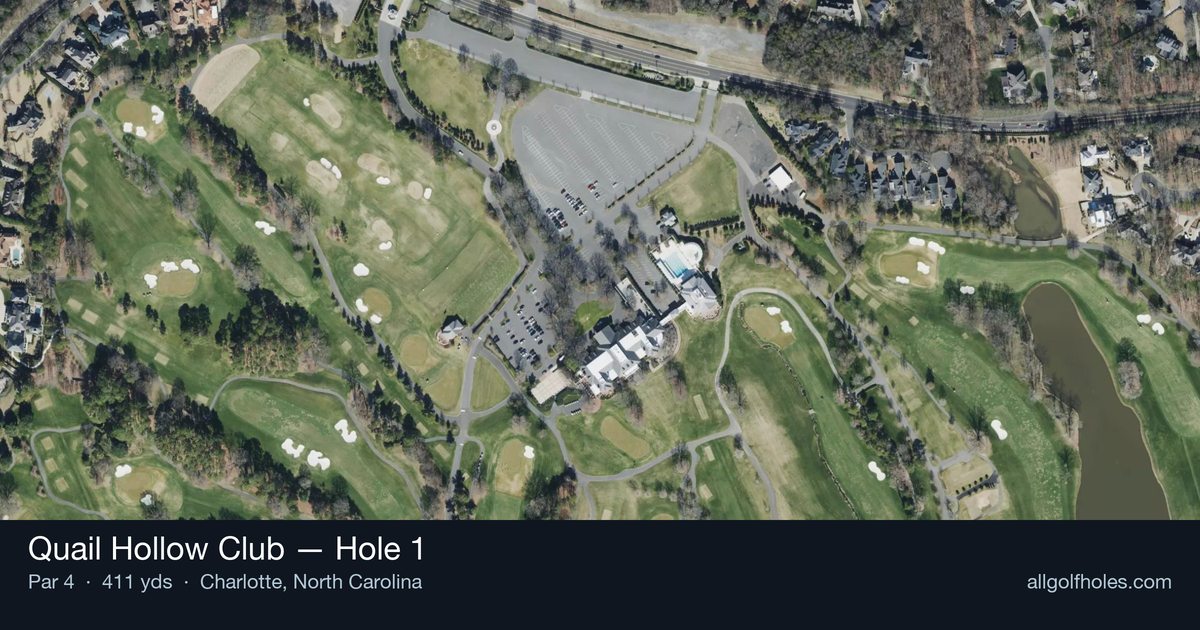 Hole 1 aerial at Quail Hollow Club