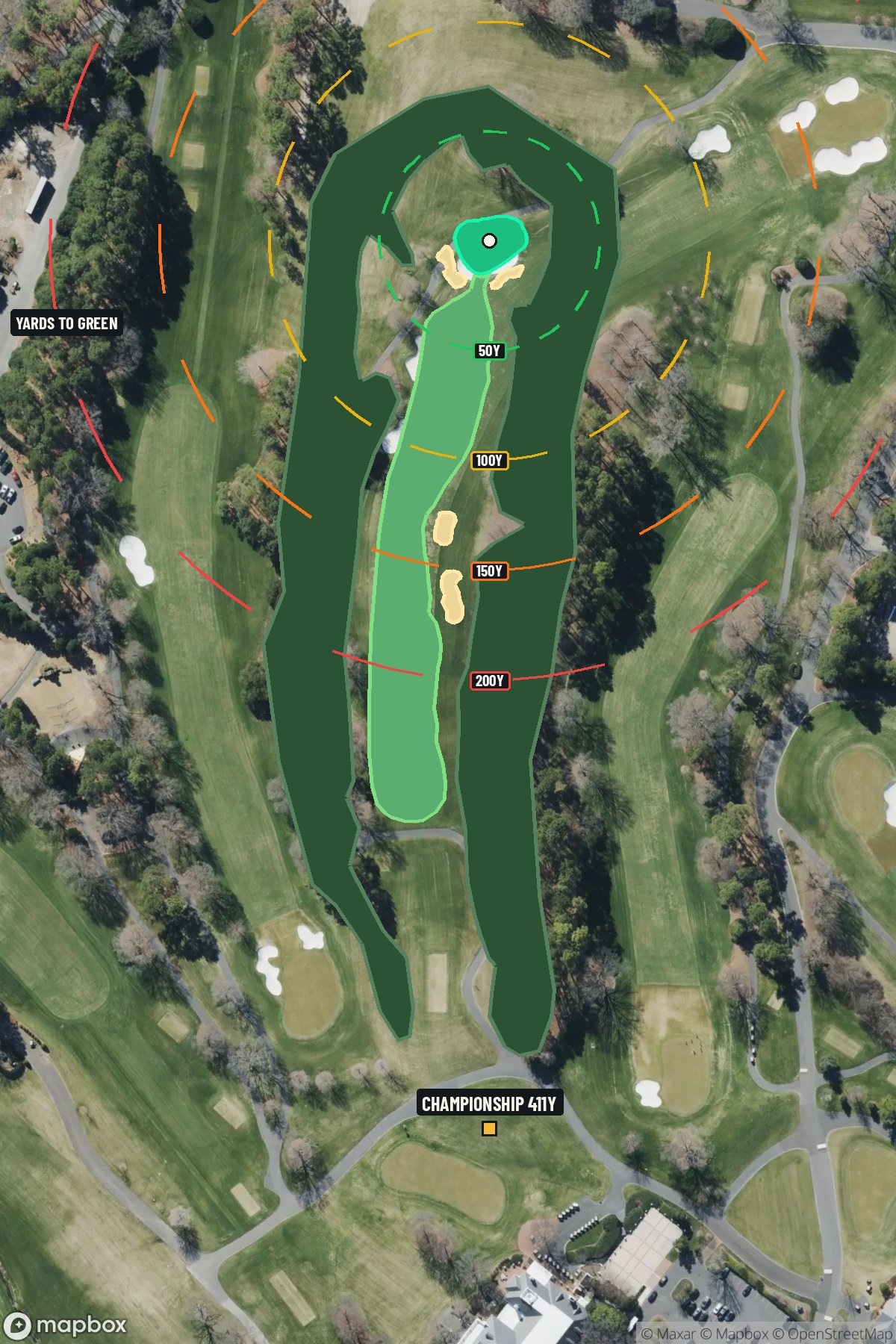 Hole 1 aerial at Quail Hollow Club