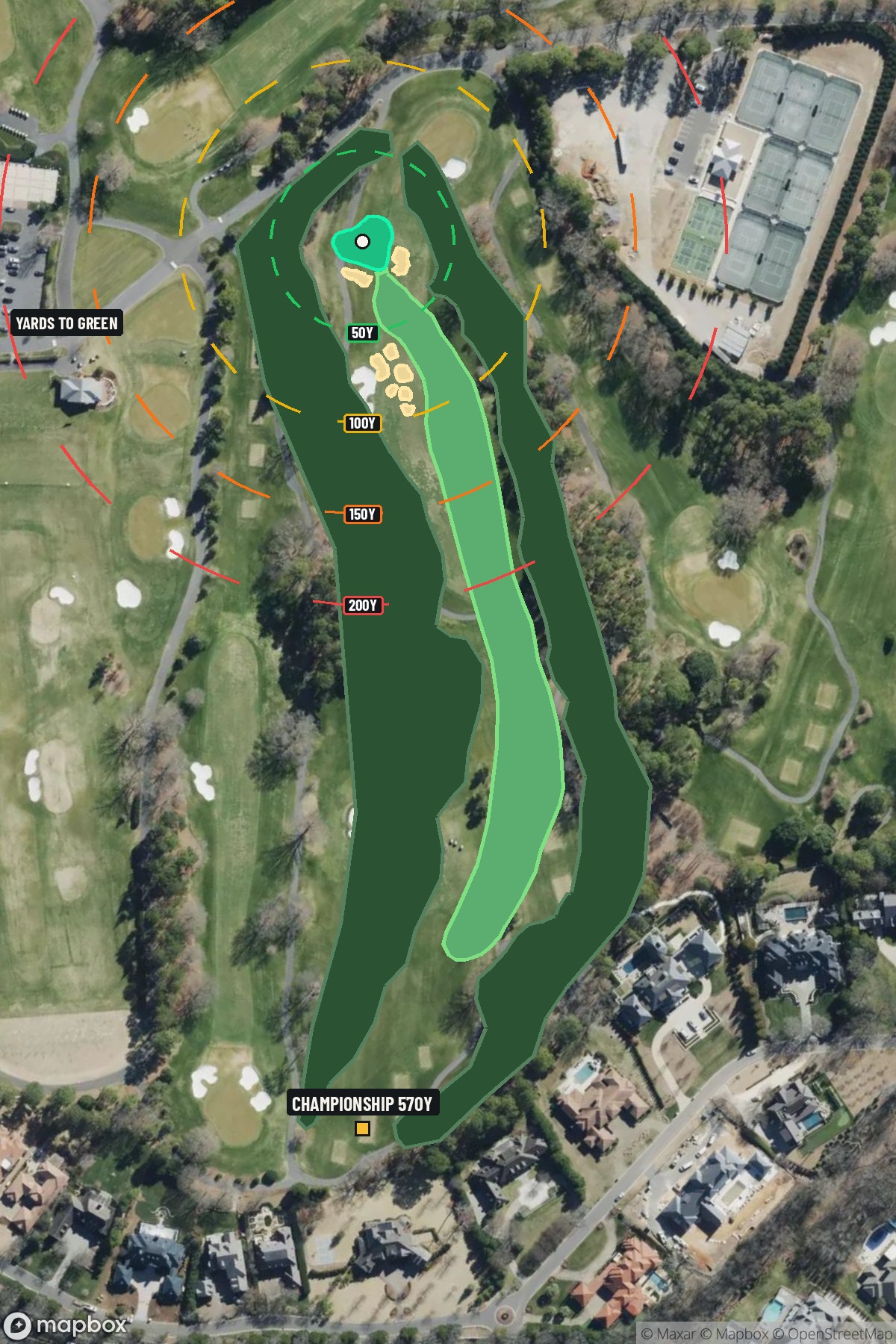 Hole 5 aerial at Quail Hollow Club