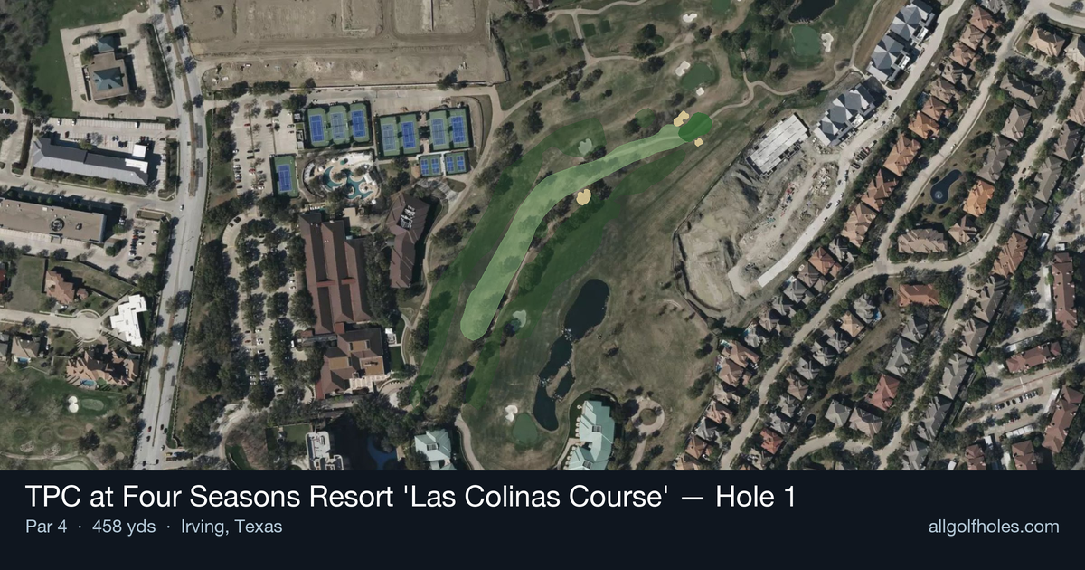 Hole 1 aerial at TPC at Four Seasons Resort 'Las Colinas Course'