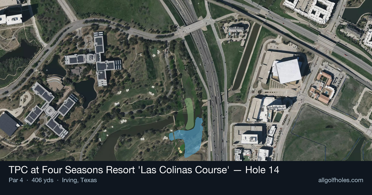 Hole 14 aerial at TPC at Four Seasons Resort 'Las Colinas Course'