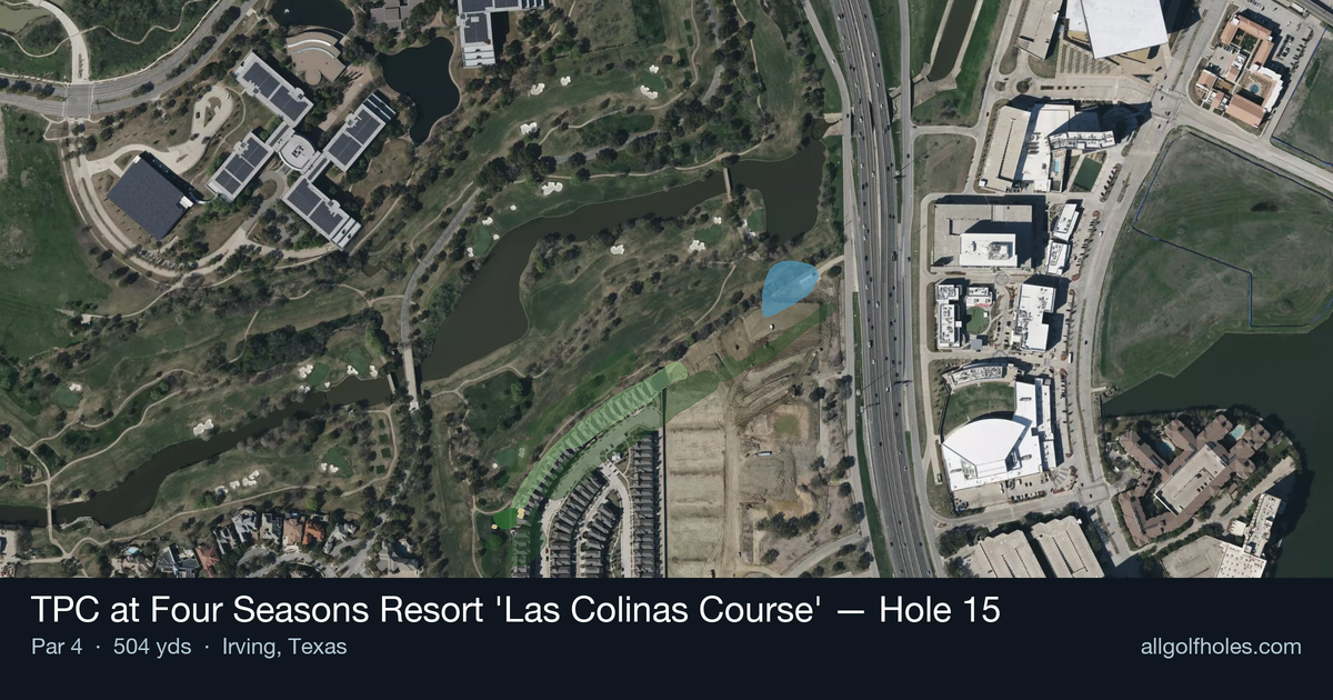 Hole 15 aerial at TPC at Four Seasons Resort 'Las Colinas Course'