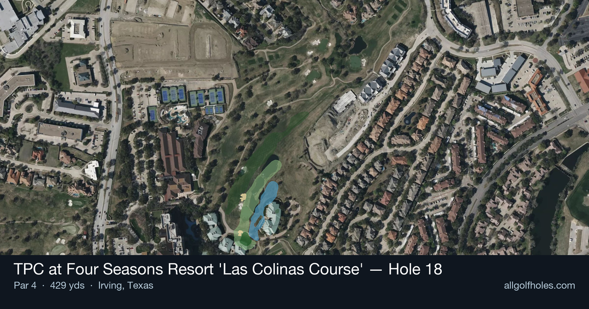 Hole 18 aerial at TPC at Four Seasons Resort 'Las Colinas Course'