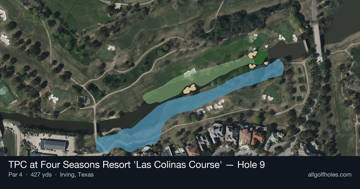Hole 9 aerial at TPC at Four Seasons Resort 'Las Colinas Course'