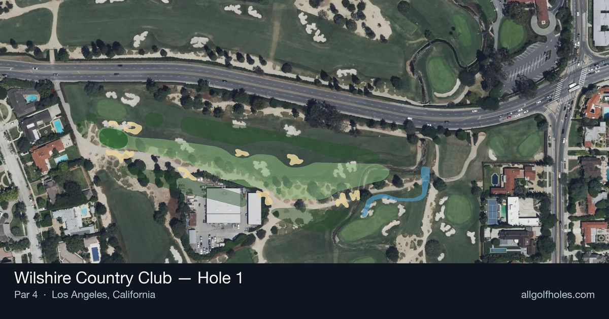 Hole 1 aerial at Wilshire Country Club