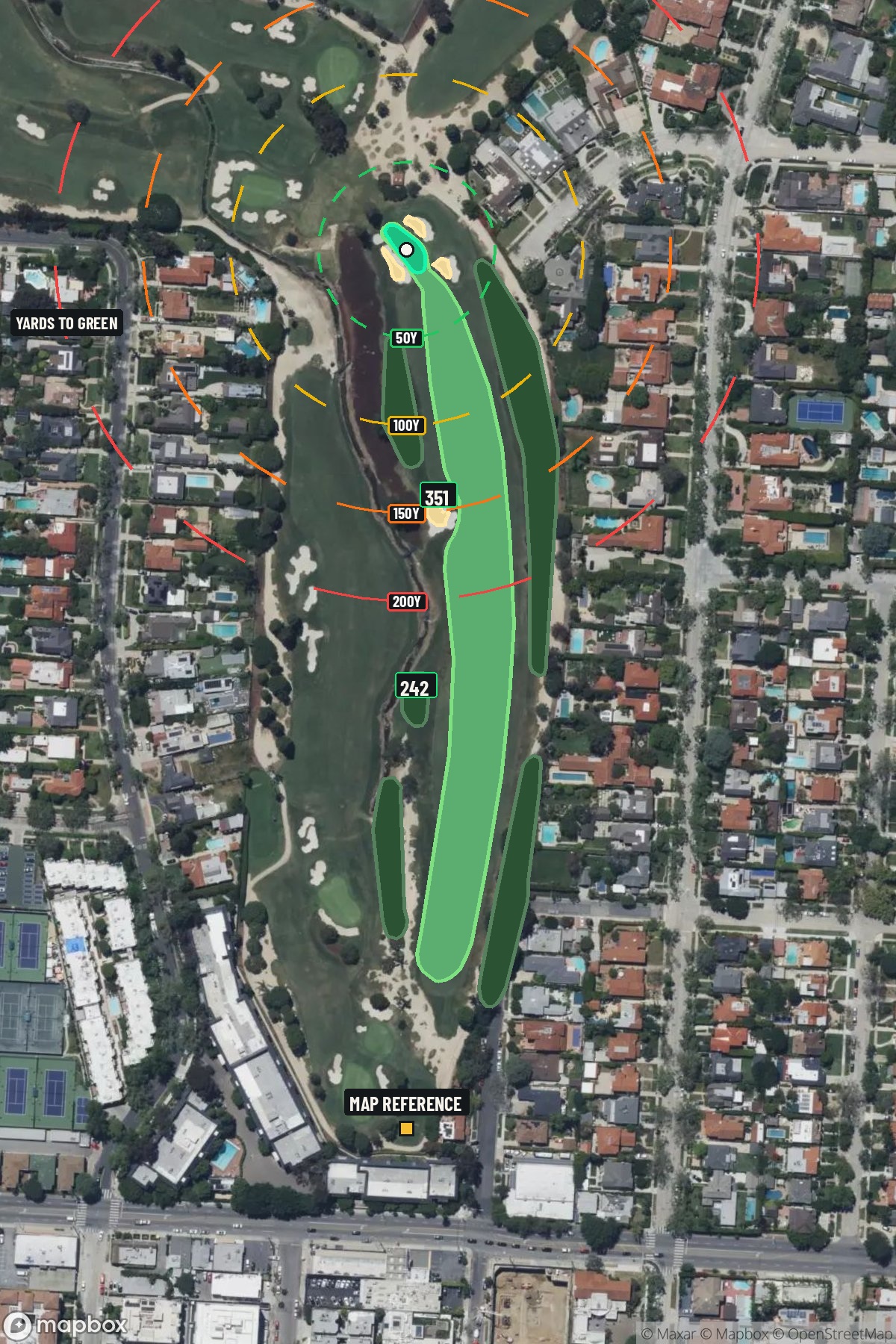 Hole 14 aerial at Wilshire Country Club