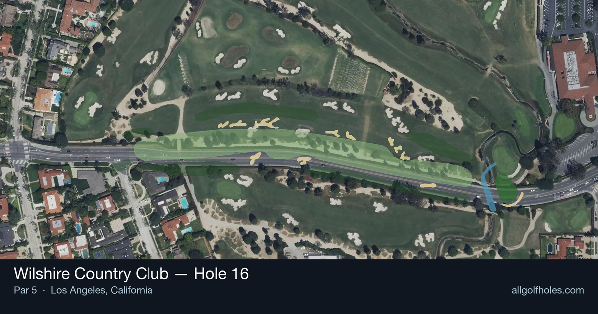 Hole 16 aerial at Wilshire Country Club