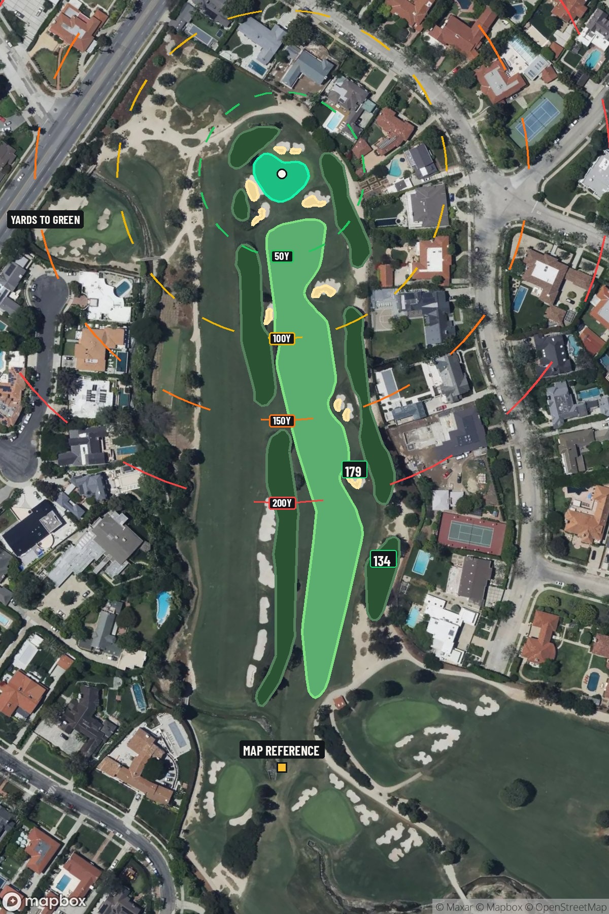 Hole 6 aerial at Wilshire Country Club