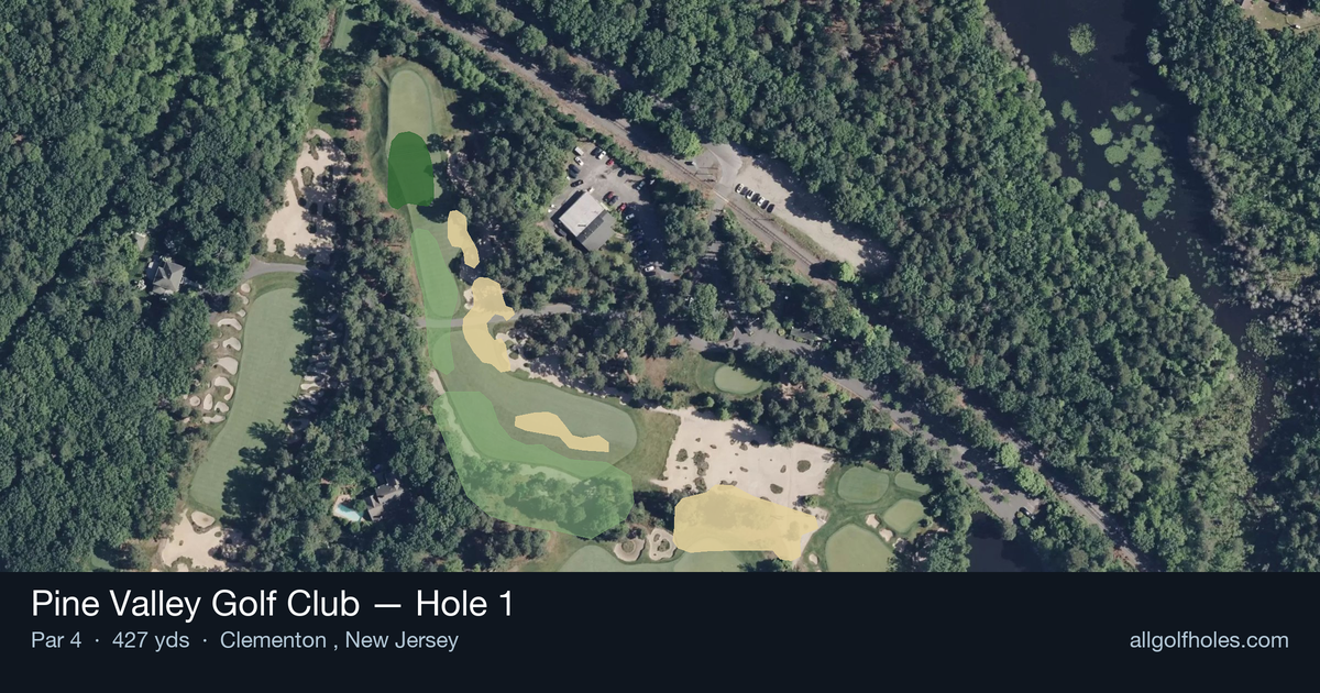 Hole 1 aerial at Pine Valley Golf Club