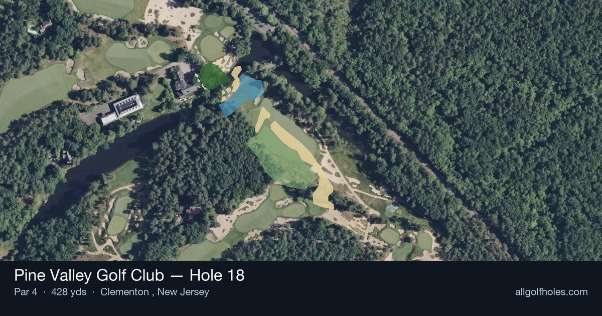 Hole 18 aerial at Pine Valley Golf Club