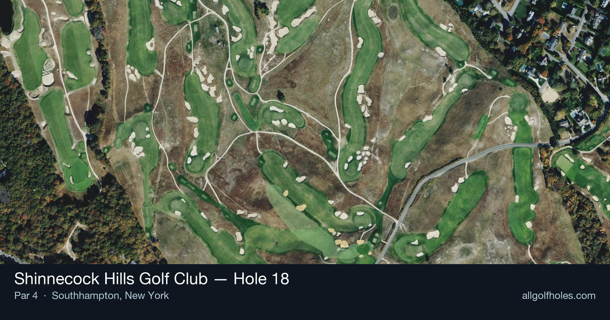 Hole 18 aerial at Shinnecock Hills Golf Club