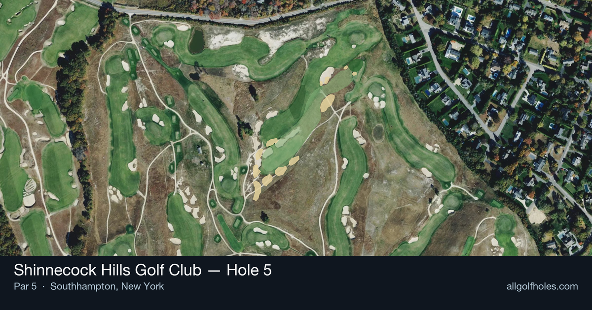 Hole 5 aerial at Shinnecock Hills Golf Club
