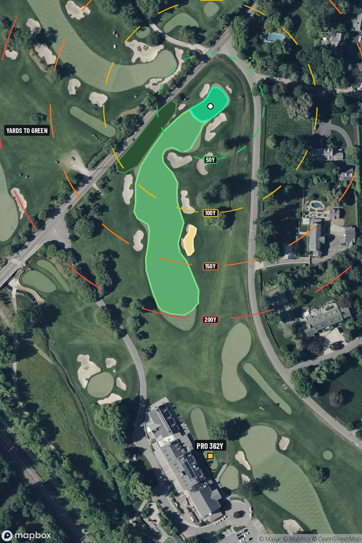 Hole 1 aerial at Merion Golf Club (East Course)