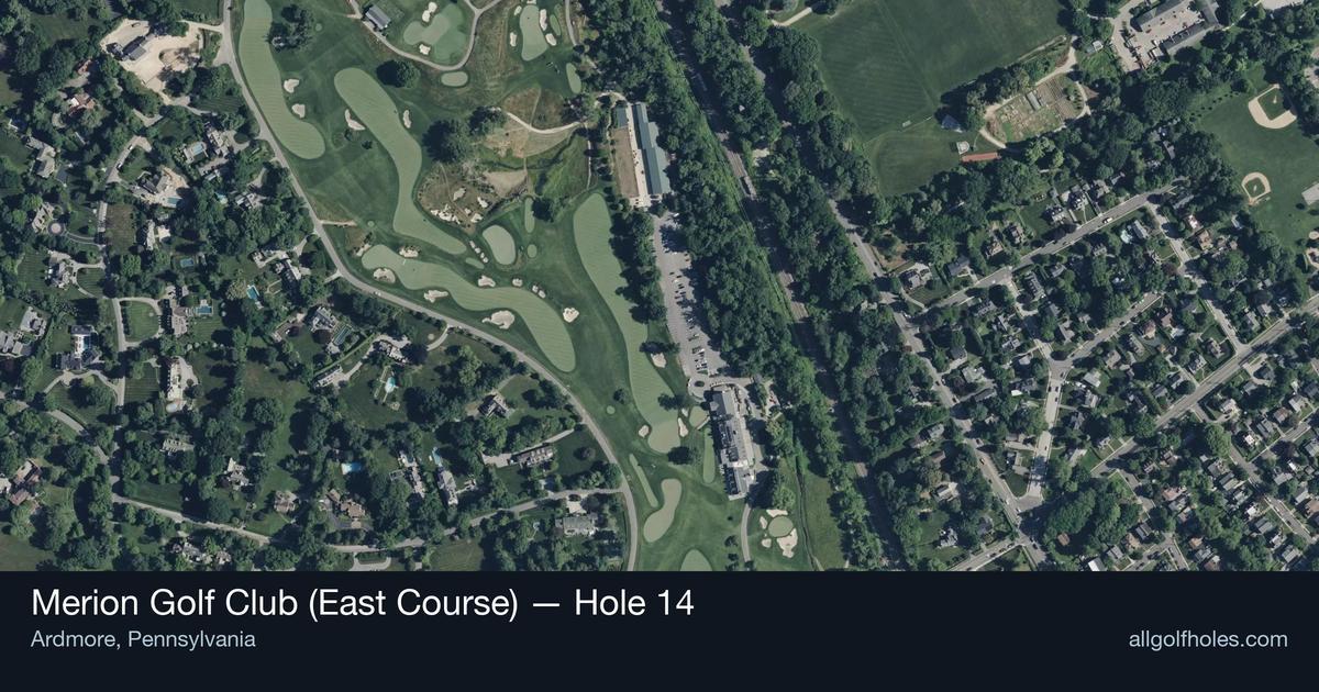 Hole 14 aerial at Merion Golf Club (East Course)