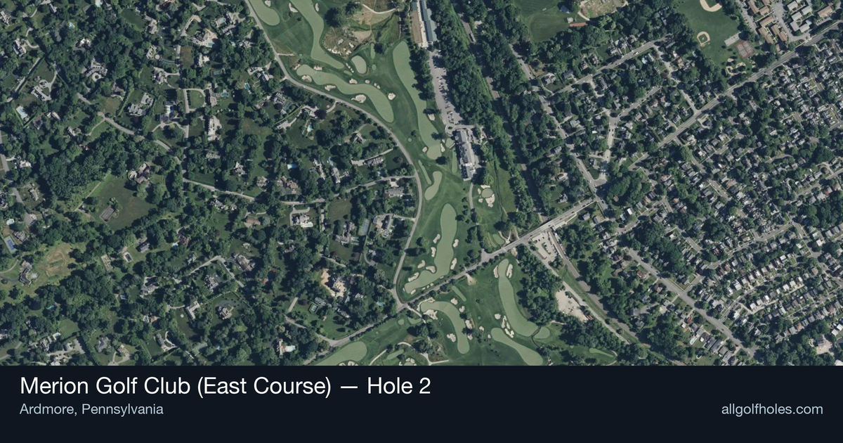 Hole 2 aerial at Merion Golf Club (East Course)