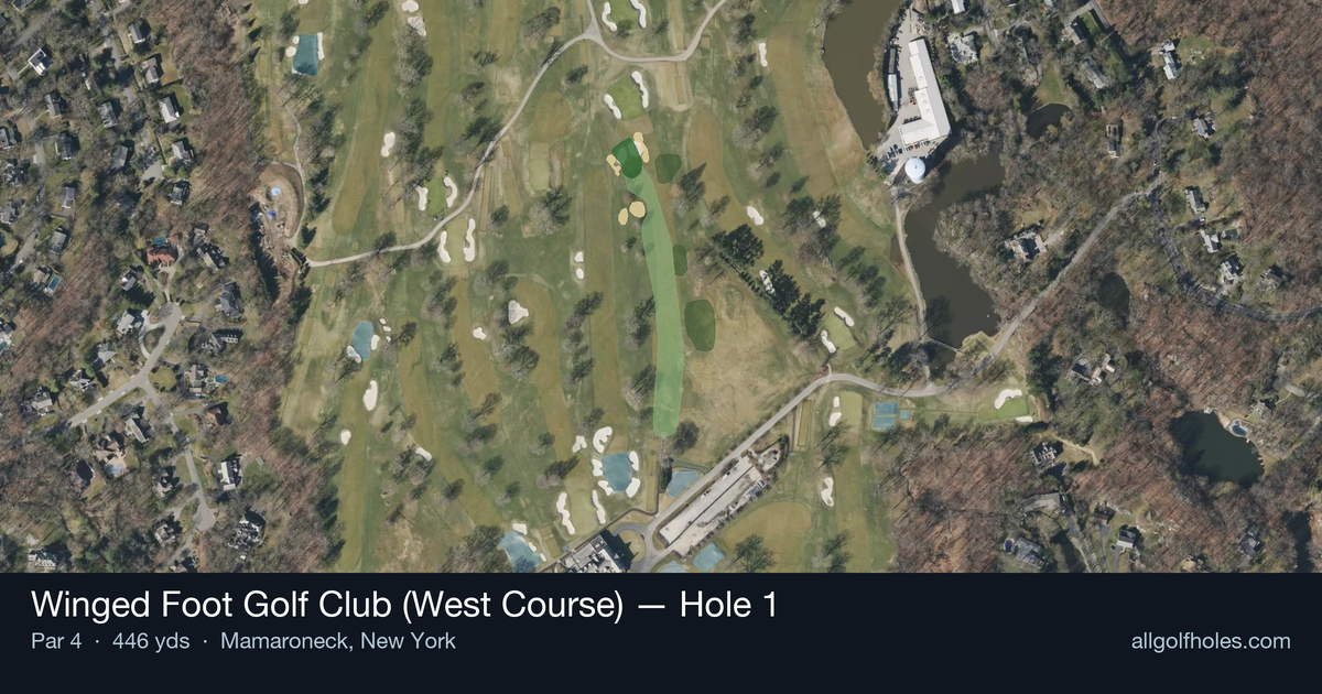 Hole 1 aerial at Winged Foot Golf Club (West Course)
