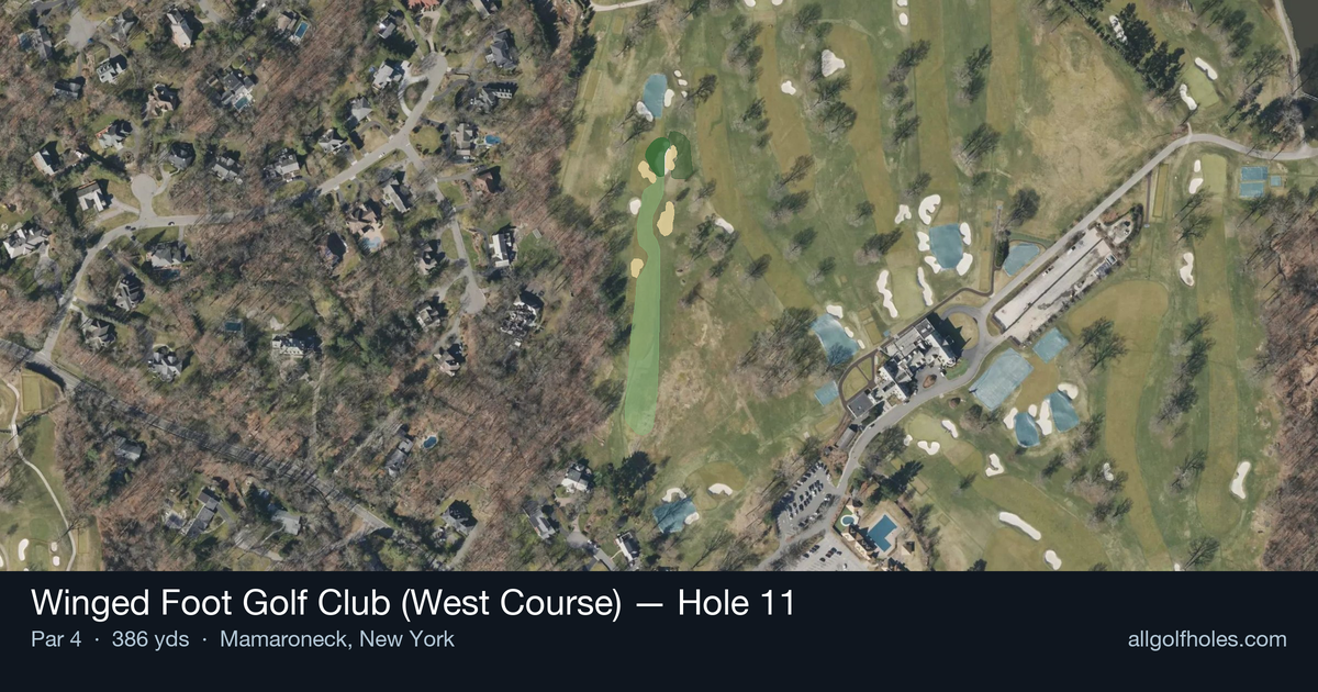 Hole 11 aerial at Winged Foot Golf Club (West Course)