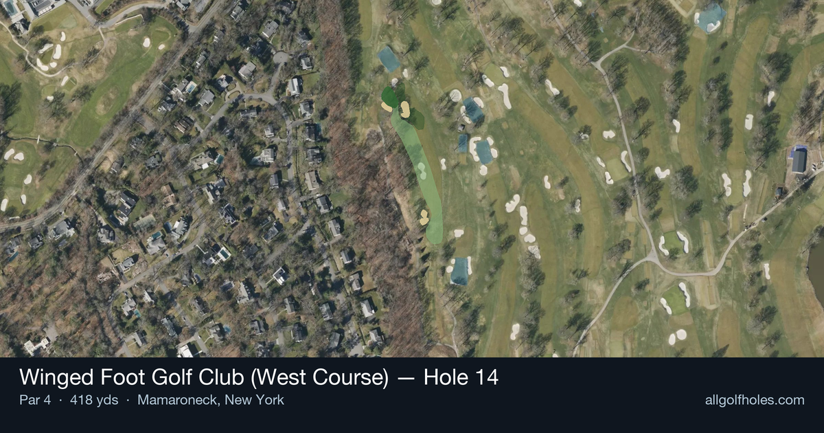 Hole 14 aerial at Winged Foot Golf Club (West Course)