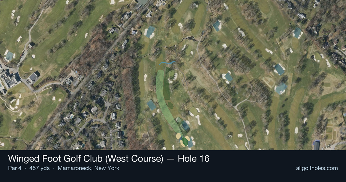 Hole 16 aerial at Winged Foot Golf Club (West Course)