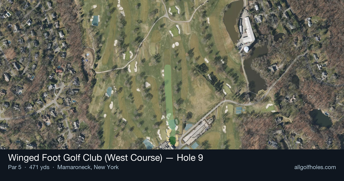 Hole 9 aerial at Winged Foot Golf Club (West Course)