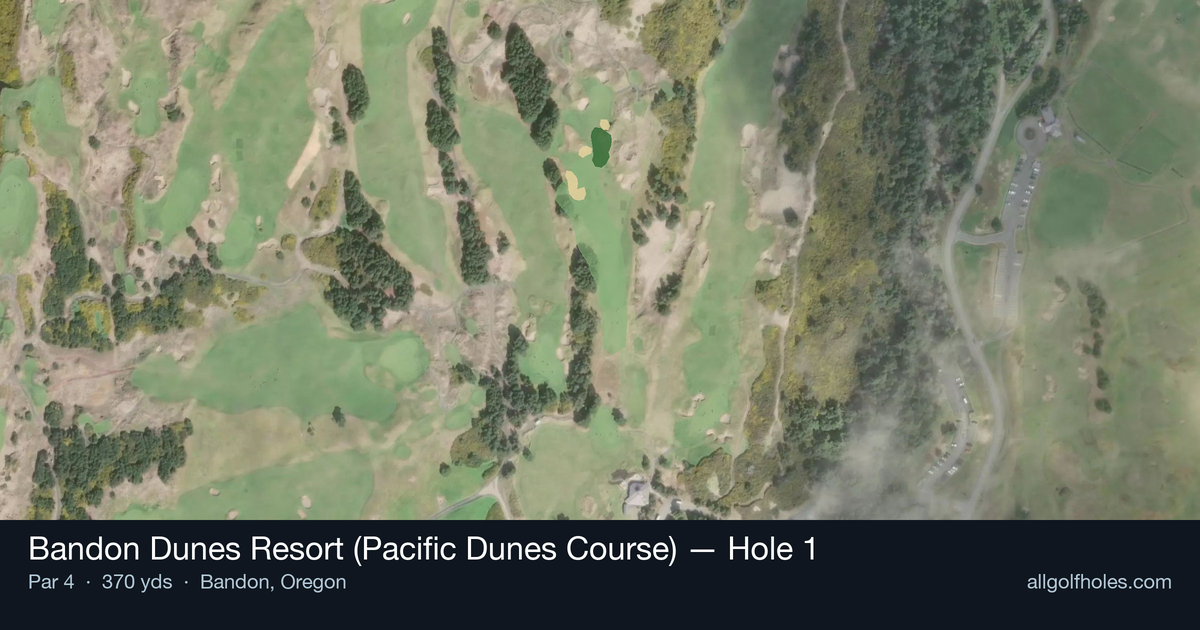 Hole 1 aerial at Bandon Dunes Resort (Pacific Dunes Course)