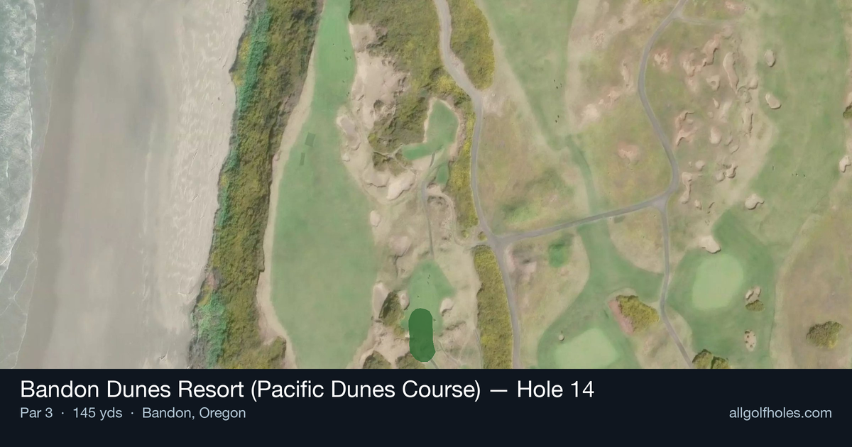 Hole 14 aerial at Bandon Dunes Resort (Pacific Dunes Course)