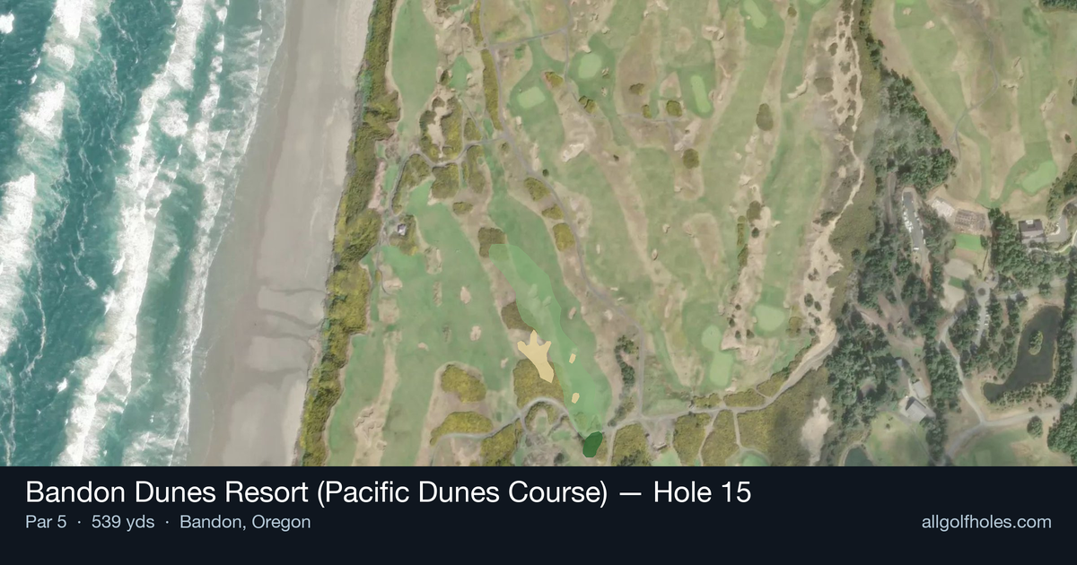 Hole 15 aerial at Bandon Dunes Resort (Pacific Dunes Course)