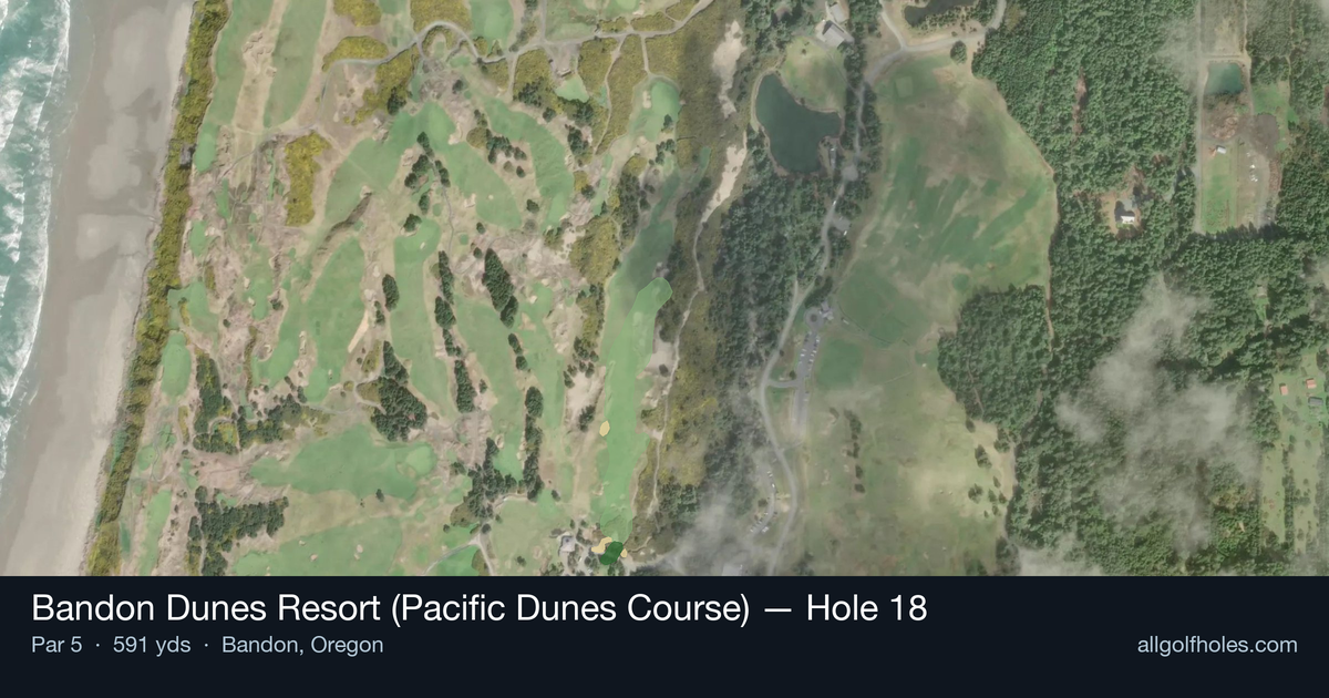 Hole 18 aerial at Bandon Dunes Resort (Pacific Dunes Course)