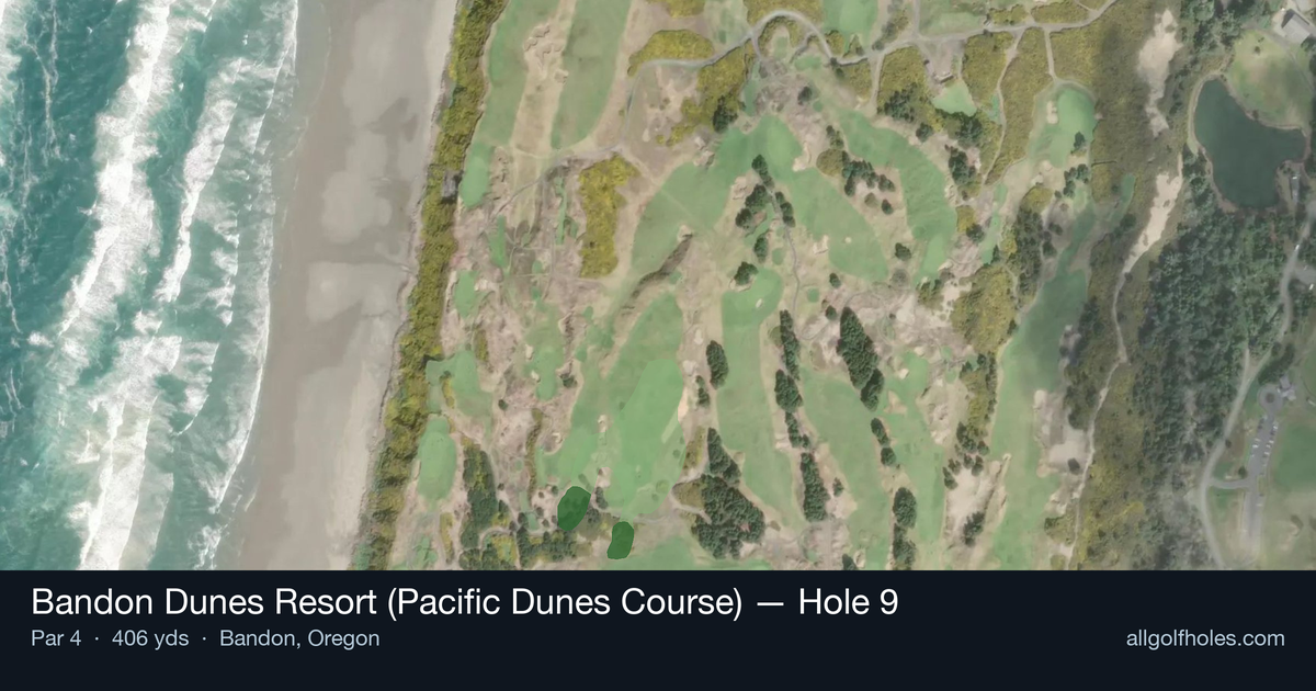 Hole 9 aerial at Bandon Dunes Resort (Pacific Dunes Course)