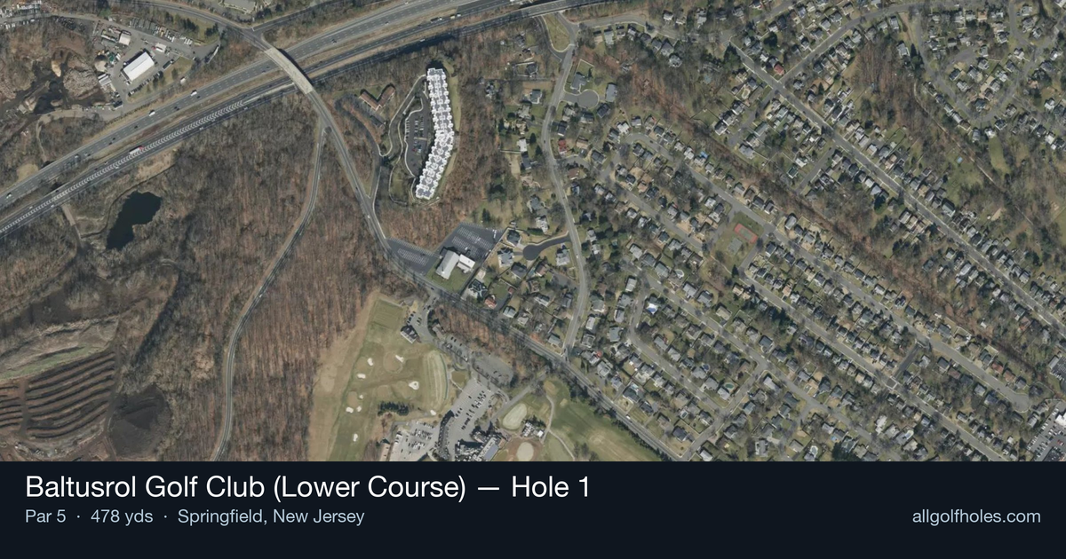 Hole 1 aerial at Baltusrol Golf Club (Lower Course)