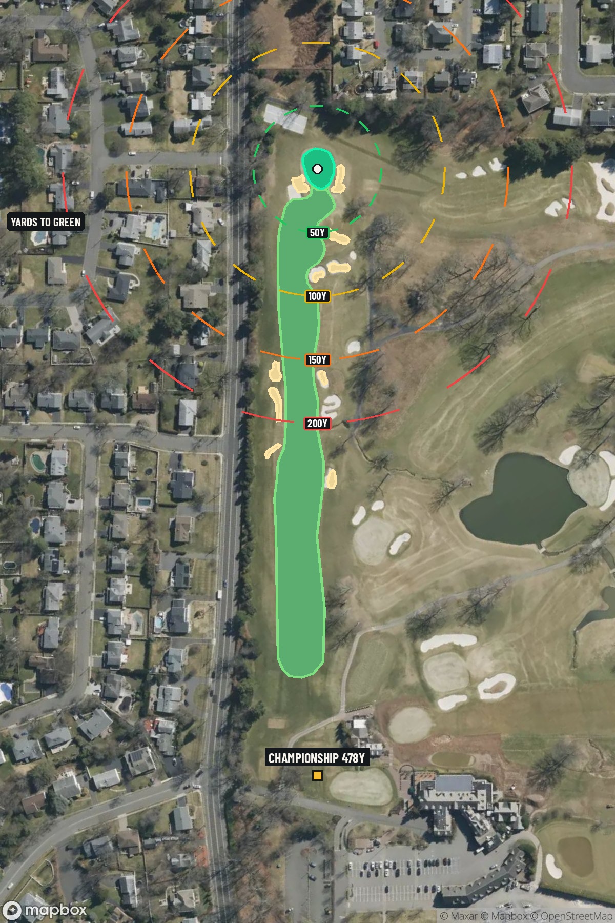 Hole 1 aerial at Baltusrol Golf Club (Lower Course)