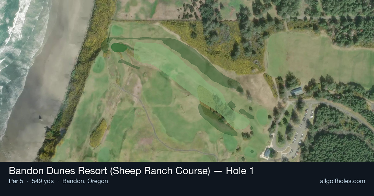 Hole 1 aerial at Bandon Dunes Resort (Sheep Ranch Course)
