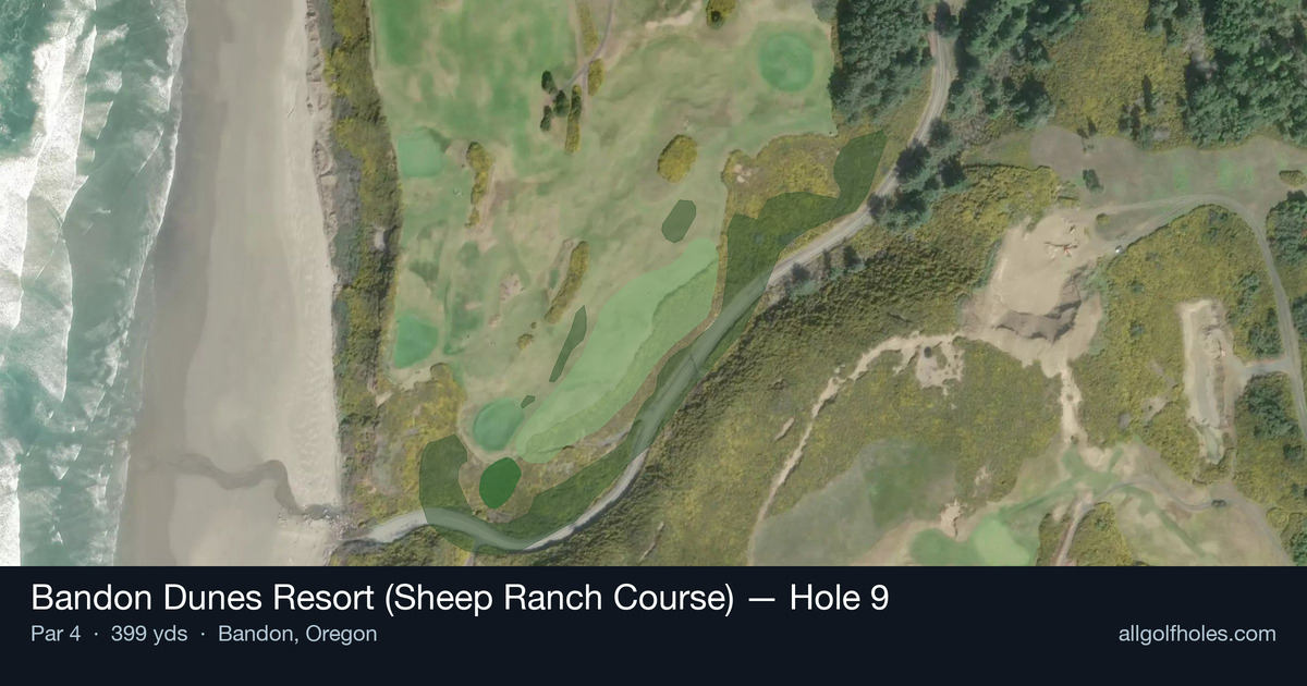 Hole 9 aerial at Bandon Dunes Resort (Sheep Ranch Course)