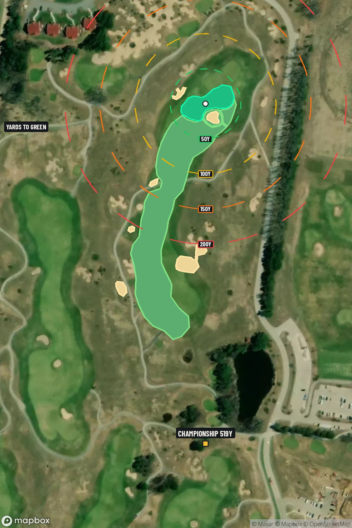 Hole 1 aerial at Arcadia Bluffs Golf Club