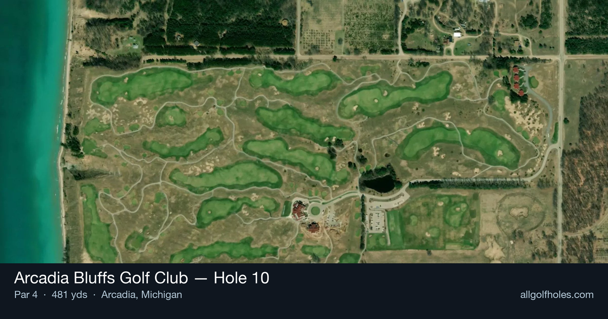 Hole 10 aerial at Arcadia Bluffs Golf Club