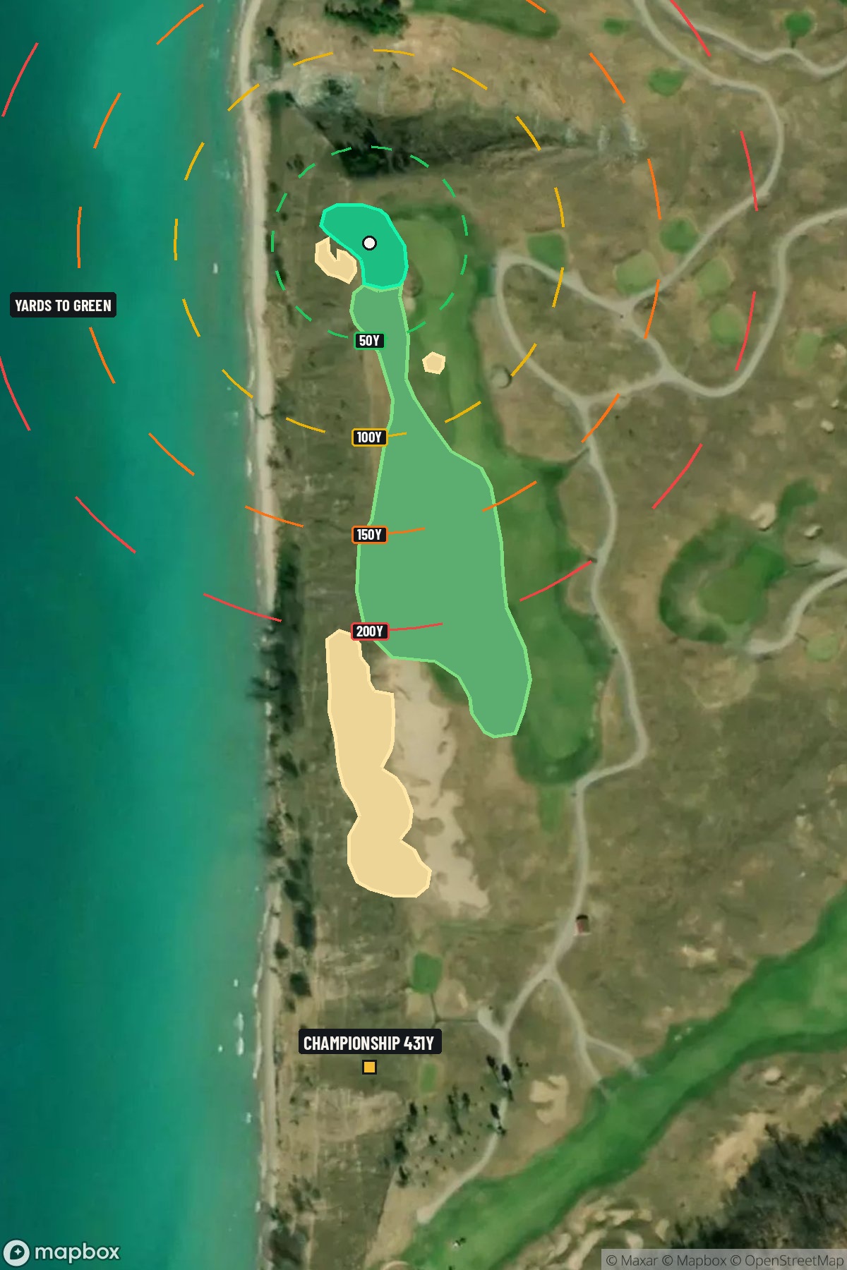 Hole 12 aerial at Arcadia Bluffs Golf Club