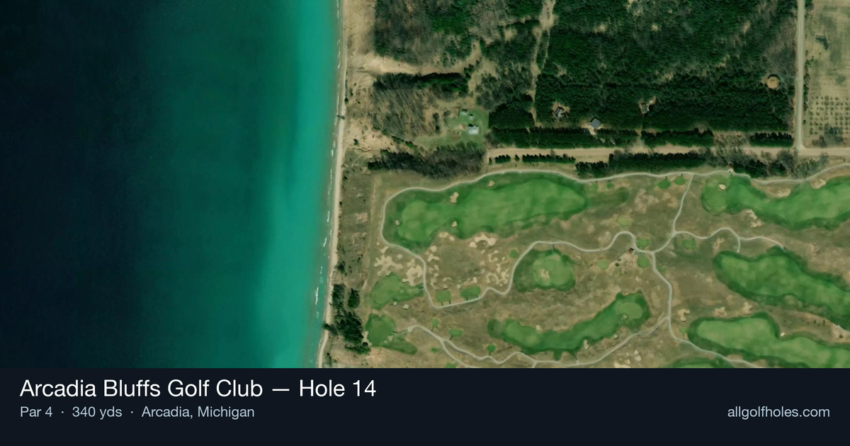 Hole 14 aerial at Arcadia Bluffs Golf Club