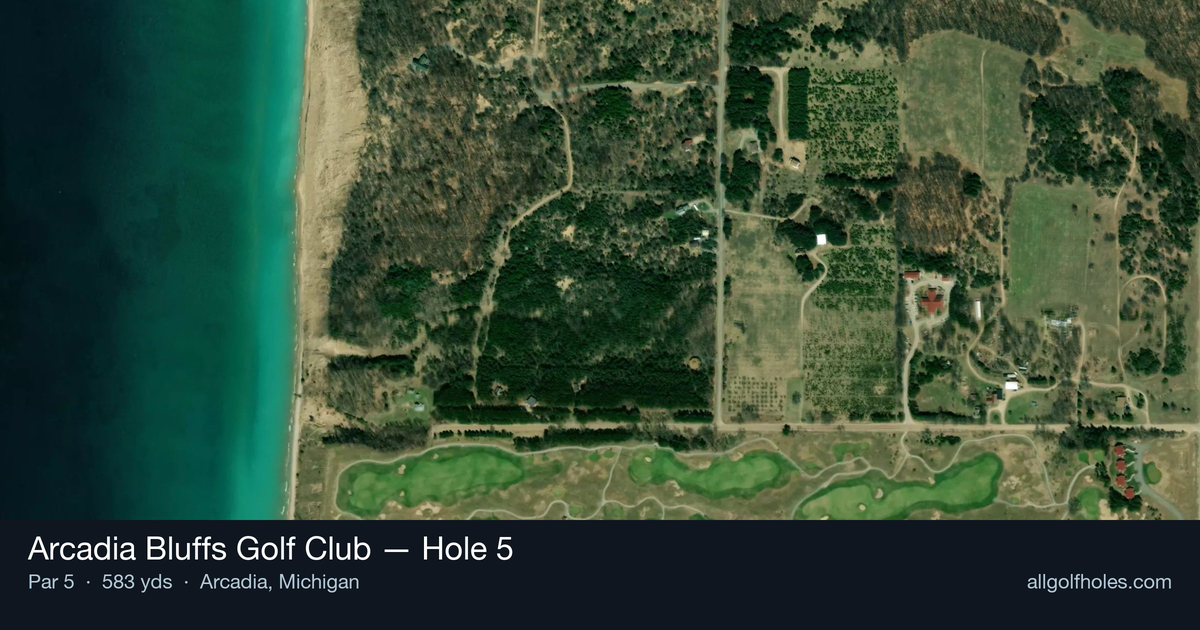 Hole 5 aerial at Arcadia Bluffs Golf Club
