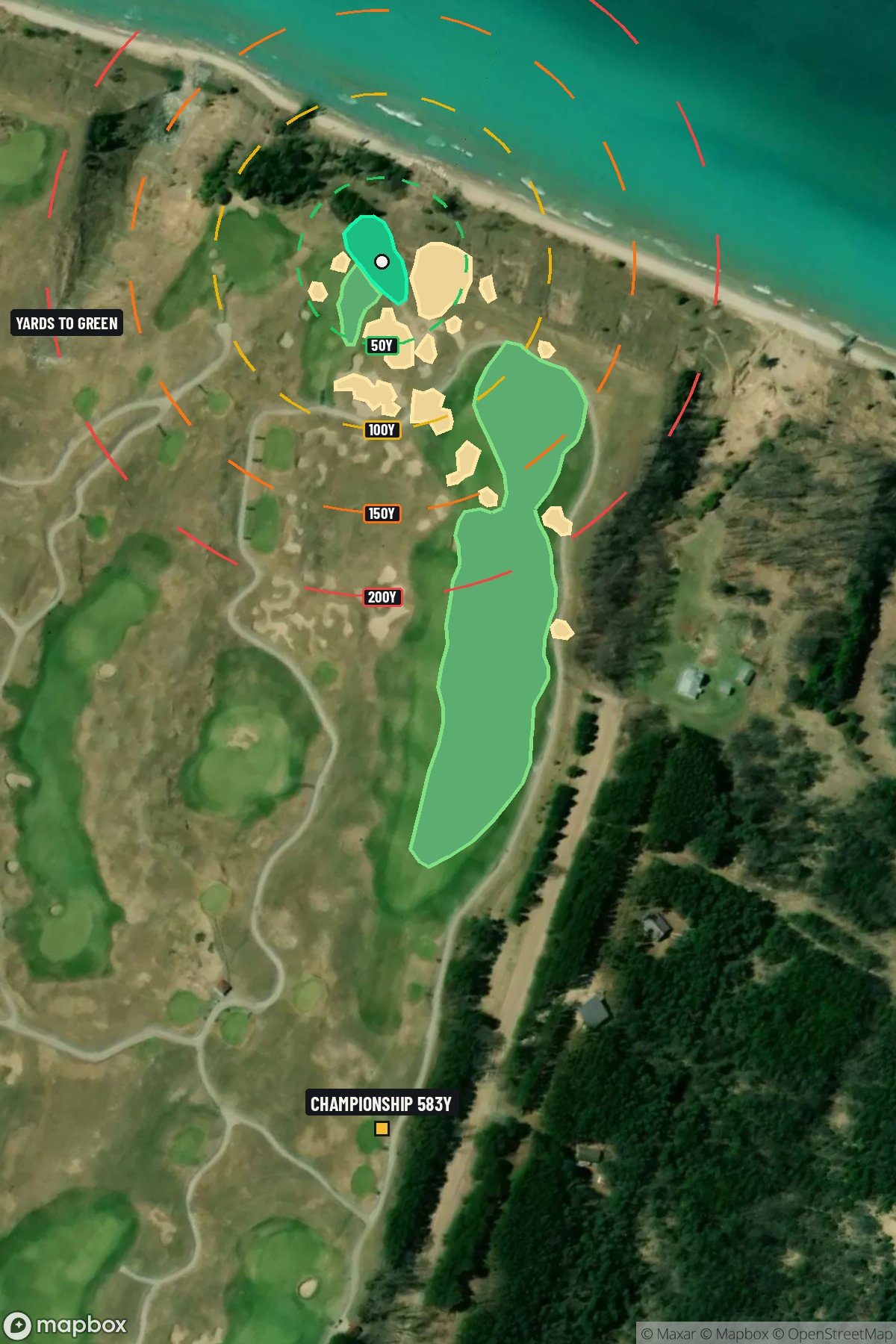 Hole 5 aerial at Arcadia Bluffs Golf Club