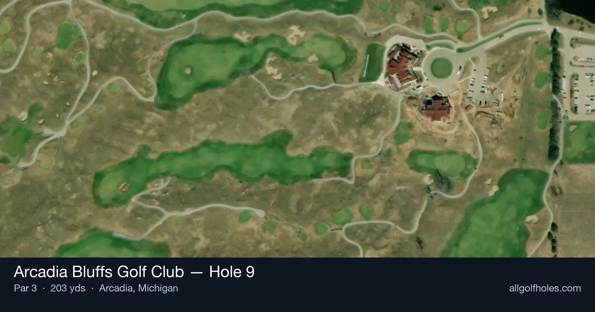 Hole 9 aerial at Arcadia Bluffs Golf Club