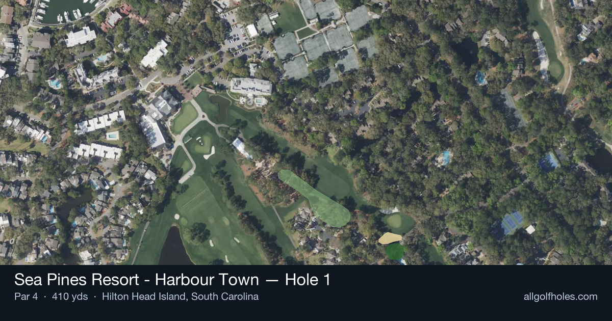 Hole 1 aerial at Sea Pines Resort - Harbour Town
