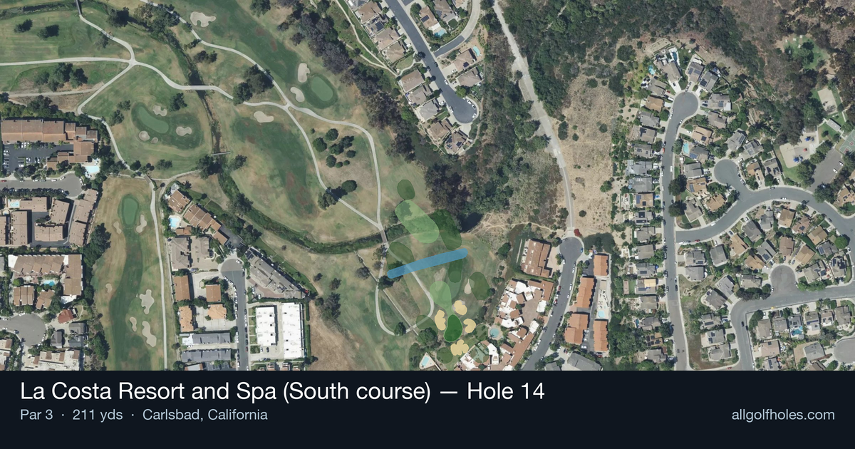 Hole 14 aerial at La Costa Resort and Spa (South course)