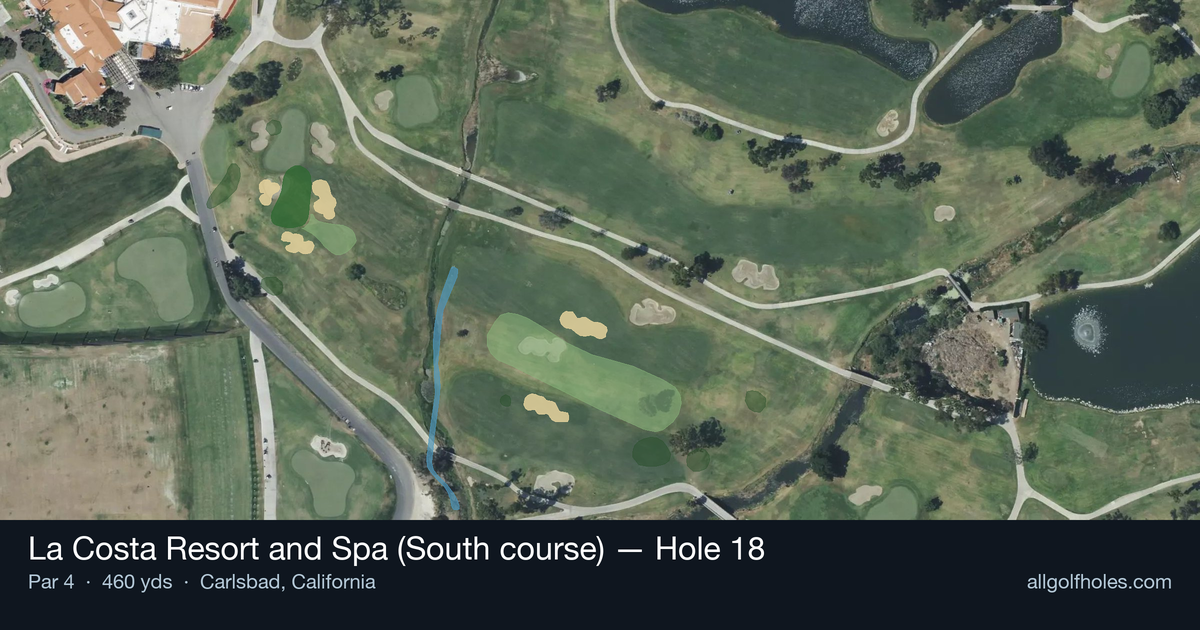 Hole 18 aerial at La Costa Resort and Spa (South course)