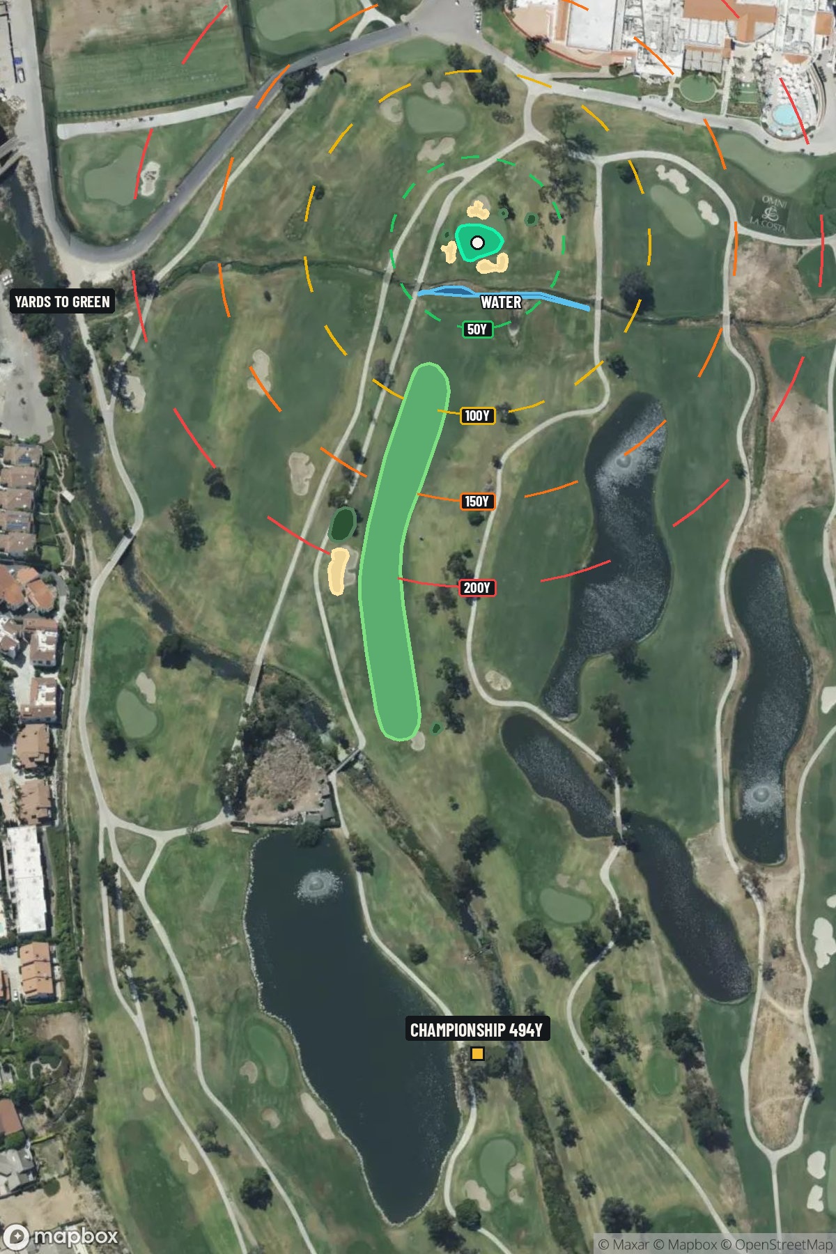 Hole 9 aerial at La Costa Resort and Spa (South course)
