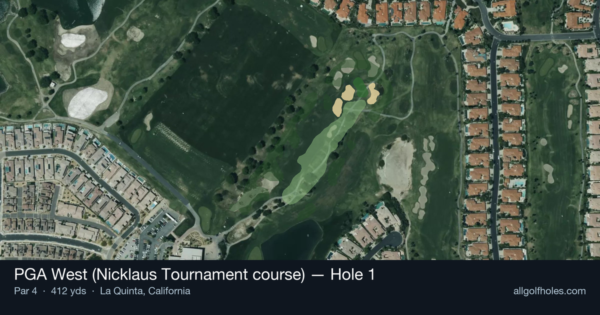 Hole 1 aerial at PGA West (Nicklaus Tournament course)