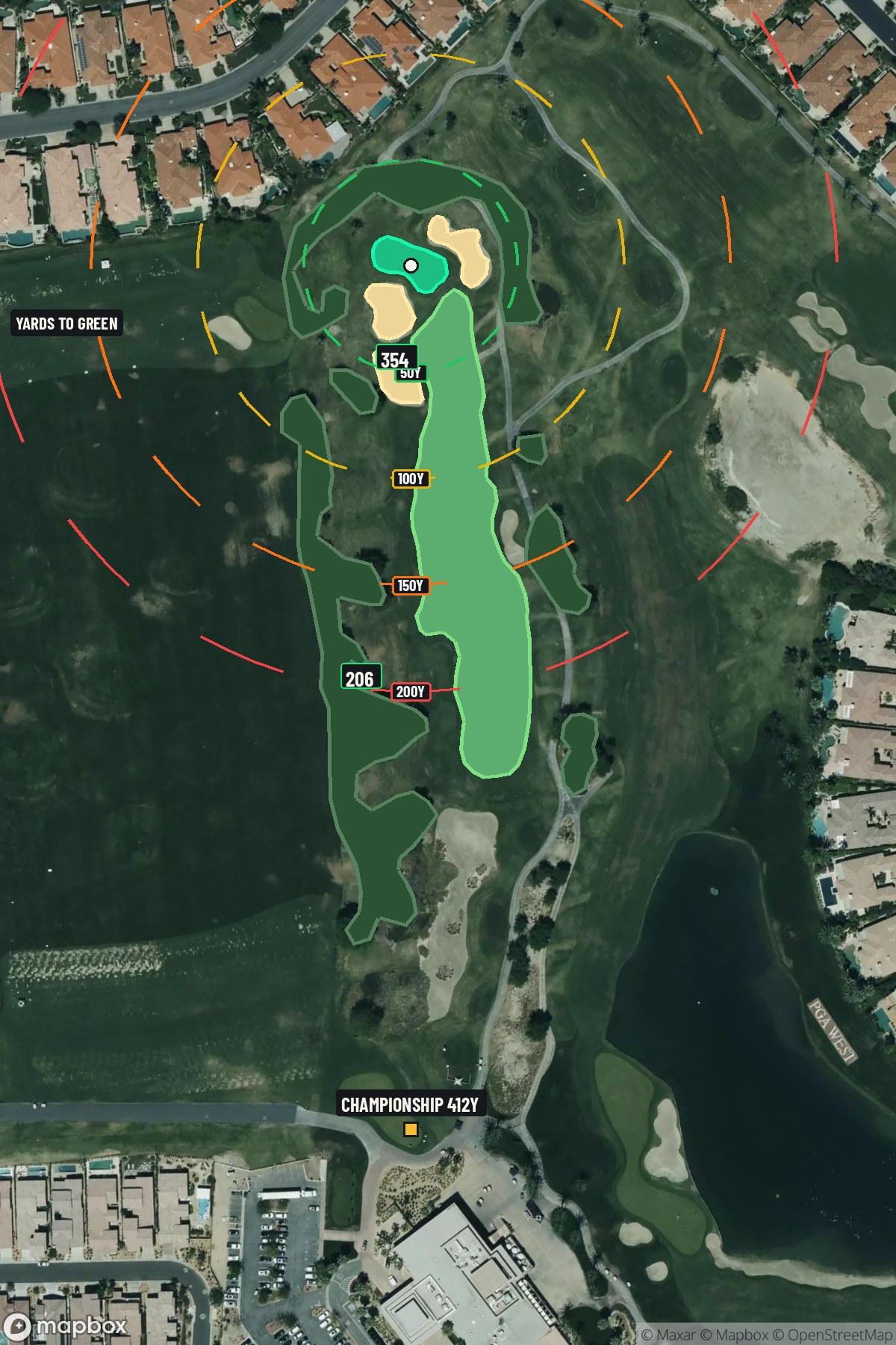 Hole 1 aerial at PGA West (Nicklaus Tournament course)