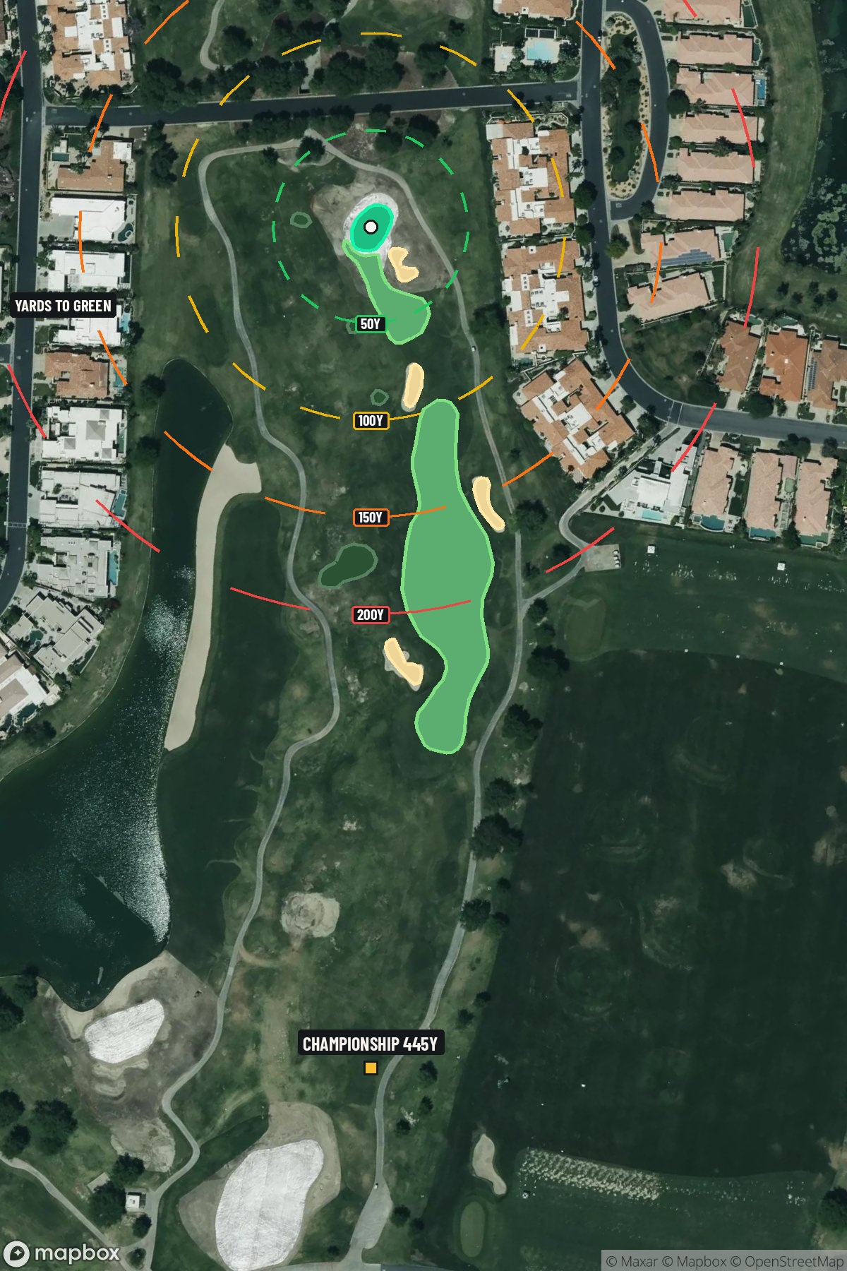 Hole 1 aerial at PGA West (TPC Stadium course)