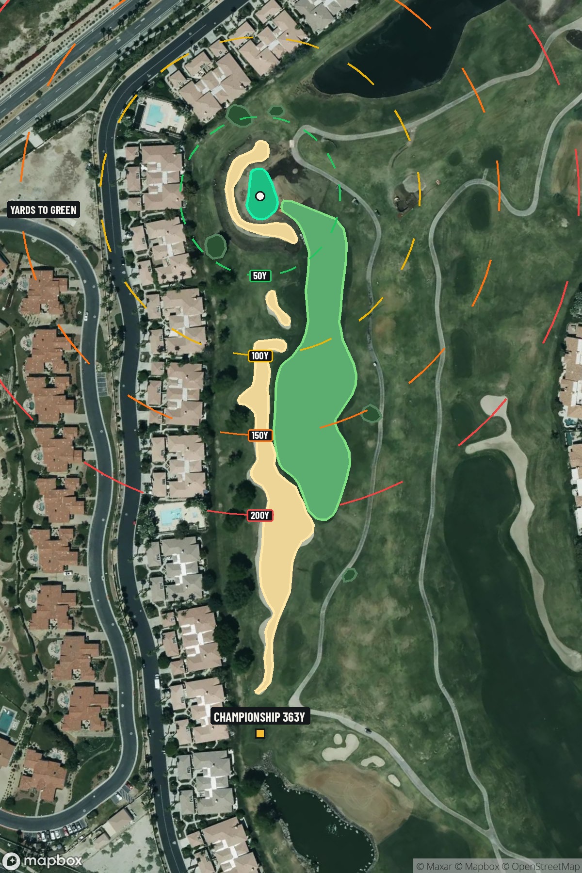 Hole 12 aerial at PGA West (TPC Stadium course)